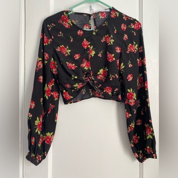 Zara Tops - Zara Crop Top, Black/Red floral, Medium Y2K
